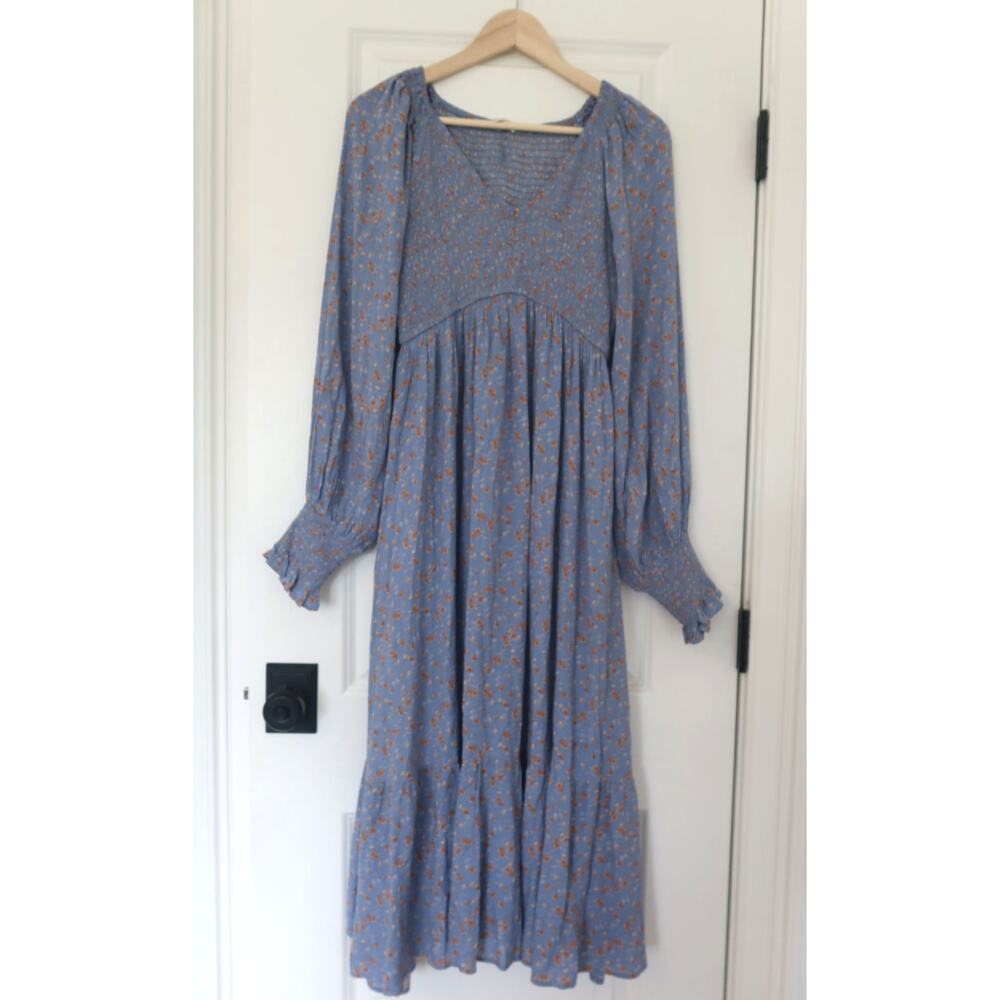 Baltic Born Lainey Smocked Blue Floral Dress Women's Size Medium